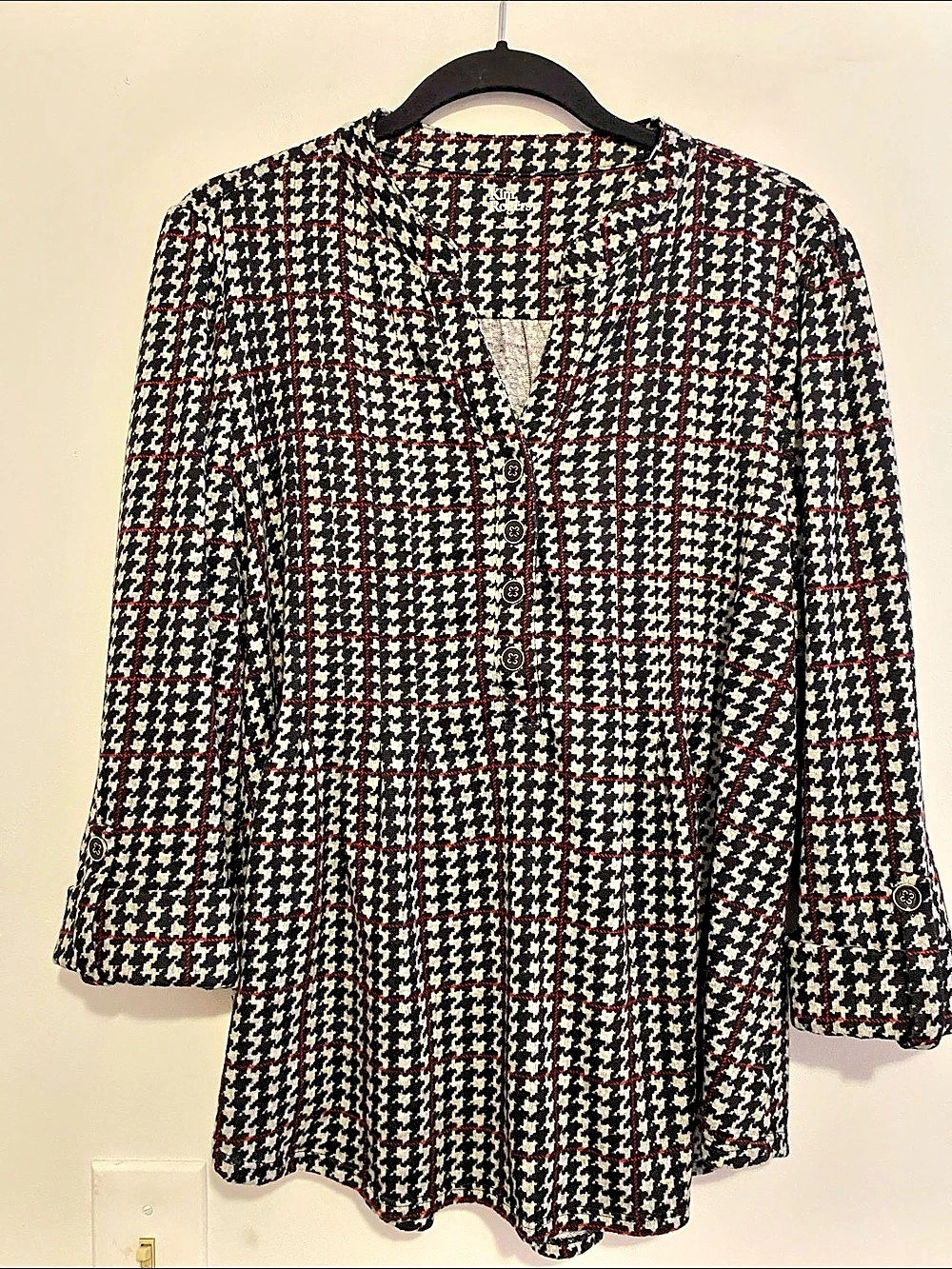 Kim Rogers Houndstooth shirt in Black & White Large Like New